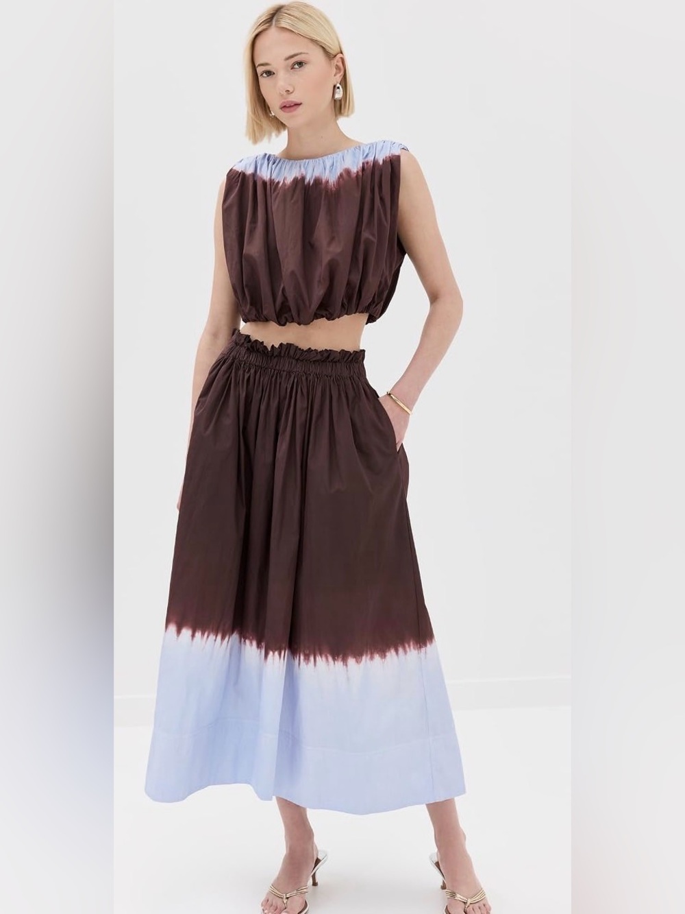 A.L.C. Brown and Light Blue Tie-Dye Maxi Skirt